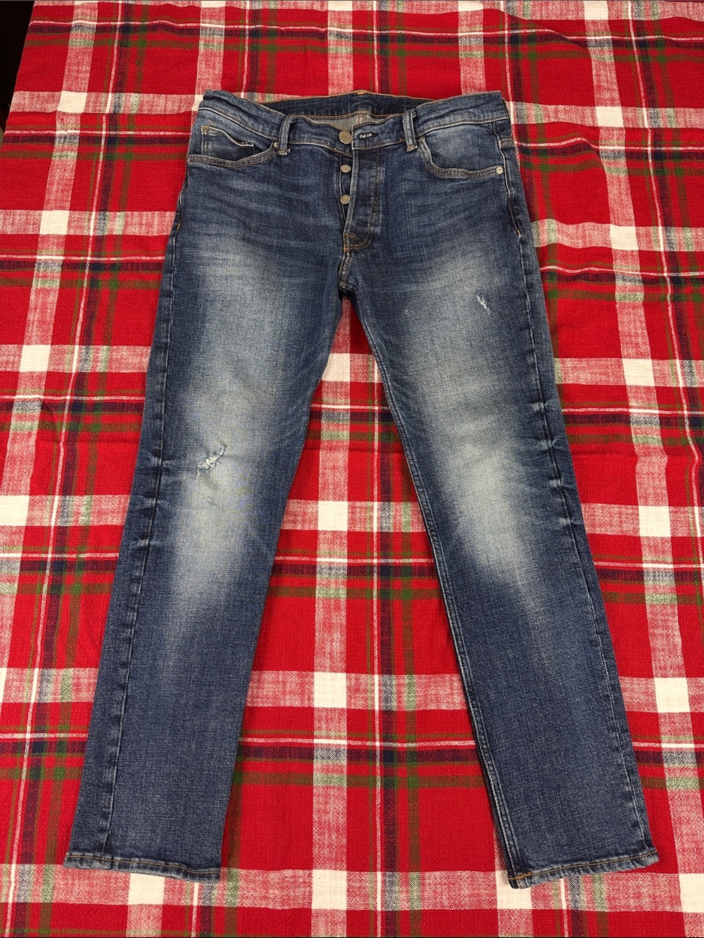 H&M Men's Slim Straight Distressed Blue Jeans
